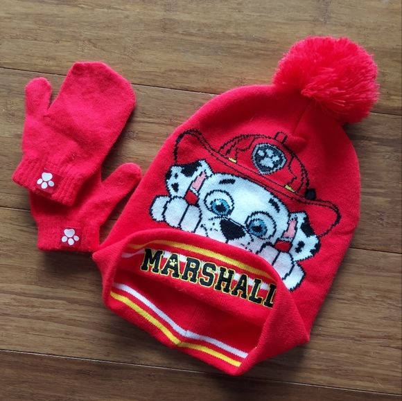 Nickelodeon Paw Patrol Marshall Pom Beanie and gloves Boys one size - Picture 4 of 4